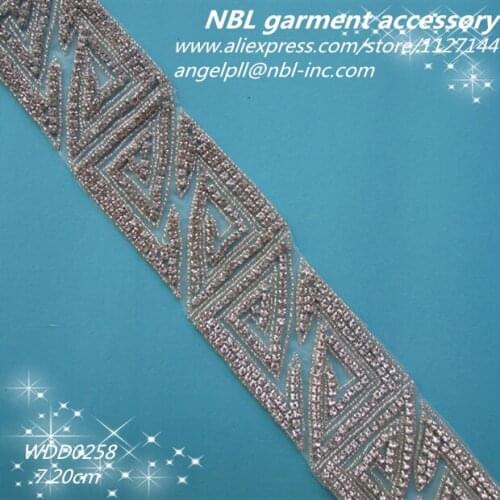 10 YARDS) Wholesale hand beaded bridal clear silver rhinestone trim iron on for wedding dress WDD0258