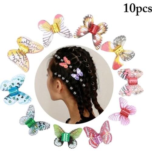 10Pcs Creative Butterfly Dreadlocks Beads Decor Metal Hair Cuffs Hair Ring Hair Clips Random Color Hair Accessories