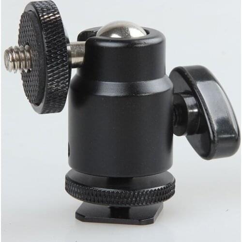 50PCS Camera Mini Tripod Ballhead Metal Ball Head Hot Shoe Adapter to 1/4 Screw Mount for Flash Light Stand