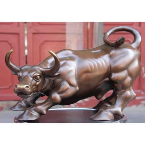 13 Chinese pure Bronze Copper carved Wall Street Fierce Bull OX feng shui Statue cigarette lighter cooking tools
