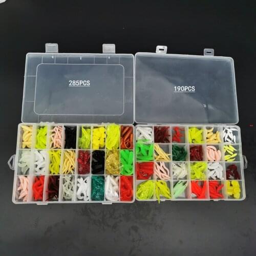 285Pcs/Box Fishing Soft Lure Silicone Bait Wobblers Red Worm Mealworm Single Double Tail Pesca Shrimp Soft Bait Set Carp Fishing