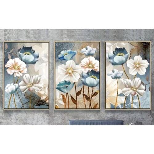 3 pcs diamond mosaic Elegant Poetry Modern Transparent Flower full square diamond painting diy handwork embroidery with beads