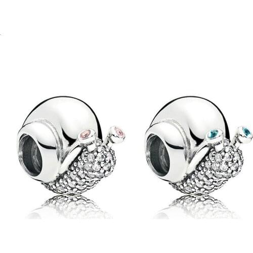 5PCS New Silver Plated Bead Charm European Cute Animal Snails Pendant Crystal Bead Fit Women Snake Bracelet&Bangle DIY Jewelry