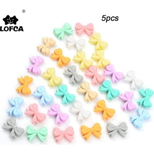 LOFCA 5pcs Silicone Beads Bowknot Baby Teether BPA Free Food Grade Chew Silicone Teething Beads For DIY Pendant Necklace