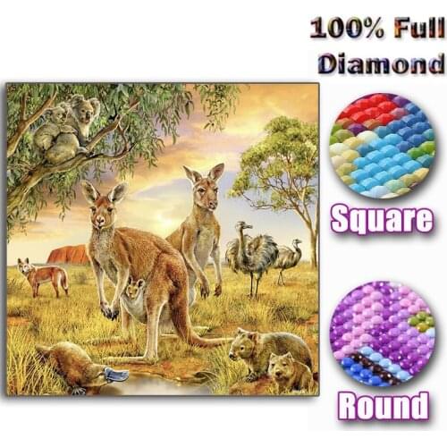 5D DIY Diamond Painting Full Square/Round Drill "Animal kangaroo" 3D Embroidery Cross Stitch Mosaic Home Decor
