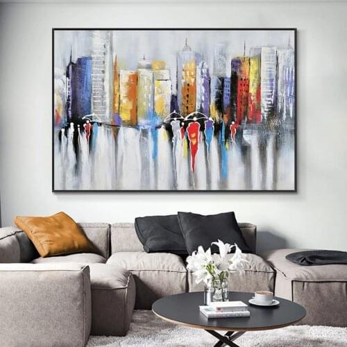 Handmade Abstract Oil Painting Wall Art Building Landscape Minimalist Modern On Canvas Decorative For Living Room No Frame