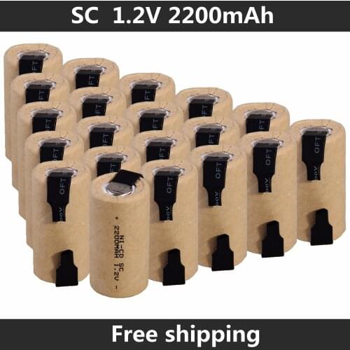 1-20pcs Screwdriver Electric Drill SC Batteries 1.2V 2200mah Sub C Ni-Cd Rechargeable Battey With Tab Power Tool NiCd SUBC Cells