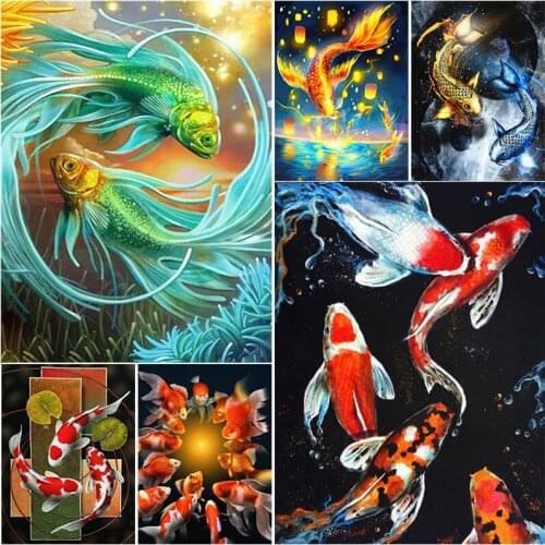 DIY Beautiful Fish Diamond Painting Full Round Drill Animal Mosic Rhinestone Embroidery Cross Stitch Kit Bathroom Home Art Decor