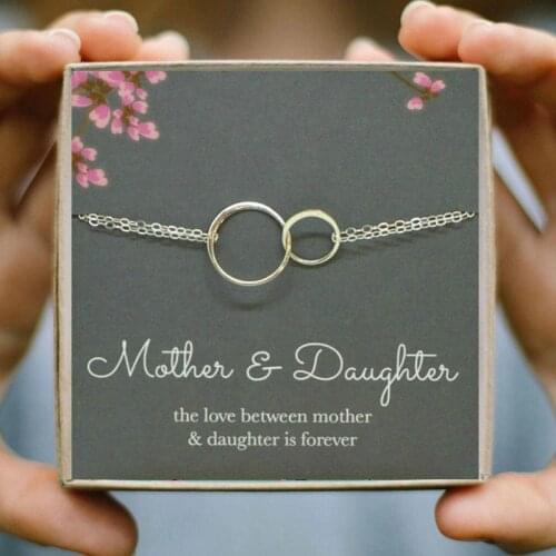Mother & Daughter Cuff Bracelets for Women Infinity Double Circle Interlocking Bracelets & Bangles Family Jewelry Gift