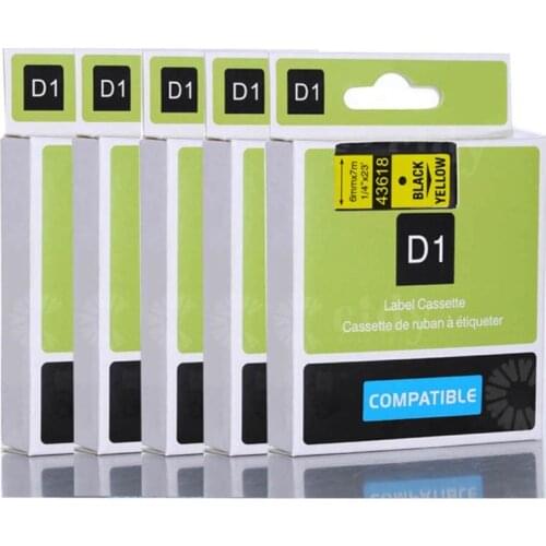 Cidy 5pcs Compatible Dymo Labelmanager 6mm D1 Black on yellow Dymo Maker 43618 Label Tape Cartridges Factory Supply