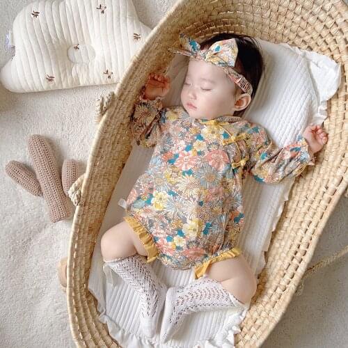 Infant Girls' Clothes Long Sleeve New Spring Baby Romper Clothing Traditional Chinese Button Floral Little Princess Body Suits