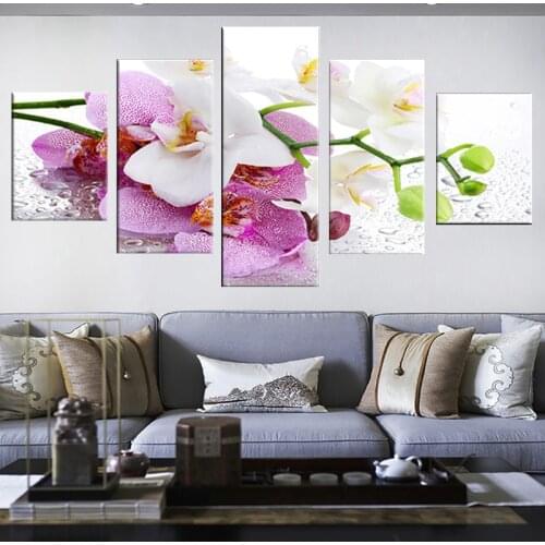 Home Frame Living Room HD Printed Modern 5 Panel Beautiful Orchid Modular Decoration Posters Picture On Canvas Wall Art Painting