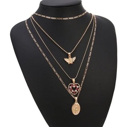 EN Angel Love Portrait Pendant Multi Layers Necklace Fashion Pendant Women Lover Gift Gold Chain Jewelry Charm Choker
