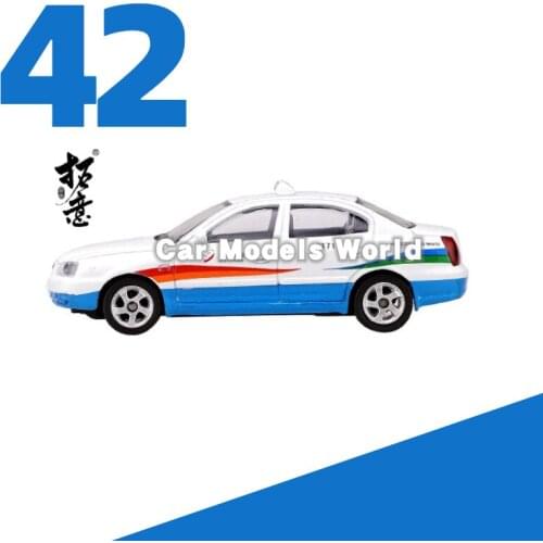 Toy Car Elantra JiuZhaiGou Taxi 1:64 (Blue/White) (Metal & Plastic Parts)