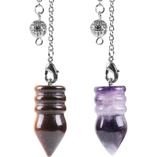 Reiki Chakra healing crystal cone with chain pendulum natural stone for Wicca radiotherapy lapis lazuli pendant unisex jewelry