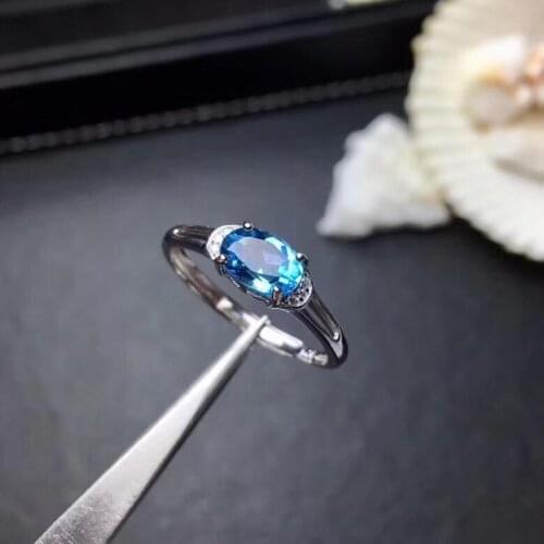 The new original design blue topa craft faceted opening adjustable ring shines light luxury charm women silver jewelry