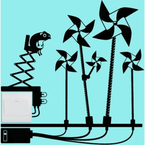 KUCADA mouse windmill wall sticker for living room home decal art mural decor diy wallpaper bedroom switch sticker WP1437 black
