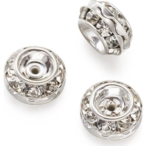 20pcs 11/13/15mm Brass Rhinestone Beads Crystal Rhinestone Silver Color Spacer Beads for Jewelry Making DIY Bracelet Necklace