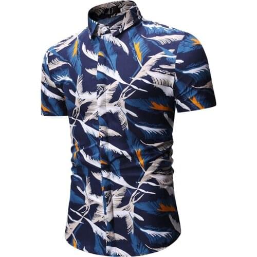 Summer Men Shirt Short Sleeve Floral Shirt Casual Slim Fit Hawaiian Shirt Leaf Print High Quality Shirts Men Dress Camisa Hombre