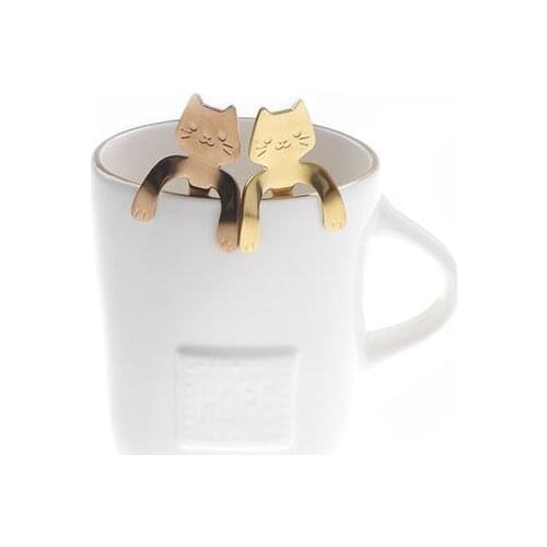 Stainless Steel Cat Coffee Drink Mixing Spoon Hanging Tableware Kitchen Teaspoon