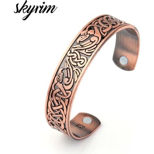 Skyrim Irish Knot Raven Bird Magnetic Cuff Bracelet For Men Women Health Care Open Viking Bangle Bracelets Jewelry Adjustable