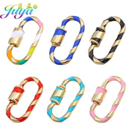 Juya 4pcs/Lot Lockets Wholesale DIY Enamel Carabiner Screw Lock Clasp Accessory For Handmade Mesh Chains Pendant Jewelry Making