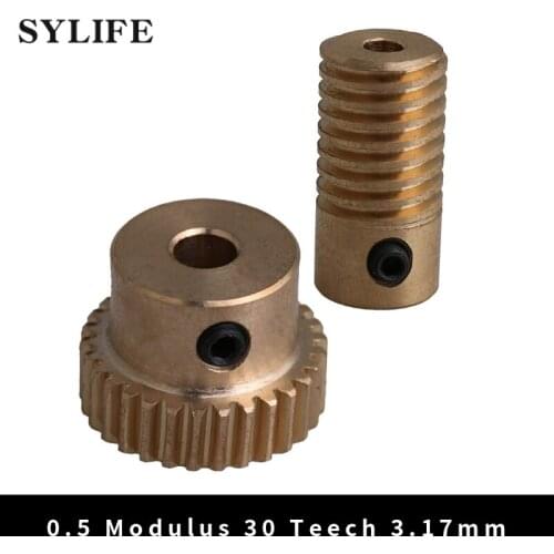 30 Teeth Golden Yellow Metal Worm Gear Set with 4mm Hole Wheel and 3.17mm Hole Shaft