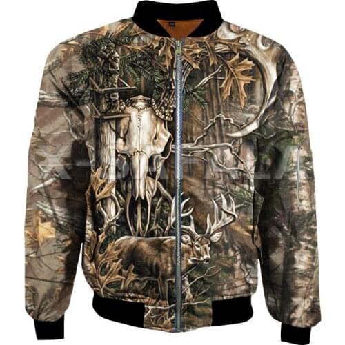 Mens Unisex Skull Deer Hunting 3D Print Bomber Jackets Winter Thick Coat Zipper Flight Jacket Casual Harajuku Women Streetwear 2