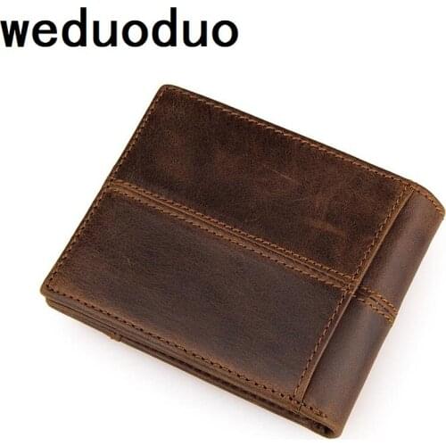 Weduoduo Brand Genuine Leather Men Wallets Coin Pocket Zipper Real Mens Leather Wallet with Coin High Quality Male Purse