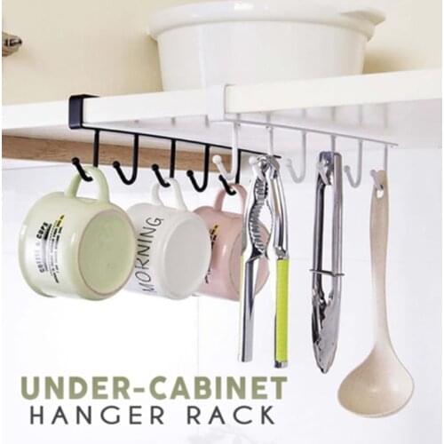Newly Under-Cabinet Hanger Rack with 6 Hooks Kitchen Cupboard Storage Shelf Hook