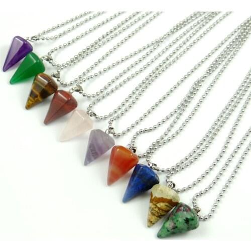 Natural stone Quartz Crystal Opal agates Hexagonal shape pendulum Pendant stainless steel Chains Necklace Women Fashion Jewelry