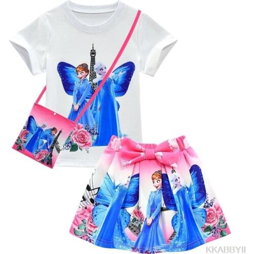 Frozen Girls T-shirt Skirt Suit Baby Girl Clothing Sets Elsa Anna Princess Girl Cotton Short Sleeve T shirts Clothes Set