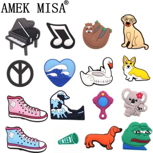 Single Sale 1pcs Piano/Waves/Koala/frog PVC Shoe Charms Accessories Cute Dog Shoe Decoration for Croc jibz Kids Party X-mas Gift