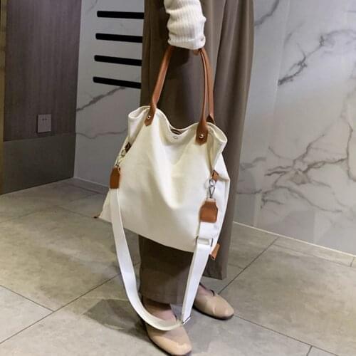 Simple Canvas Handbag Women Large Capacity Lady Shopping Tote Casual Girl Handle Bag Reusable Shoulder Bag Solid Color Purse