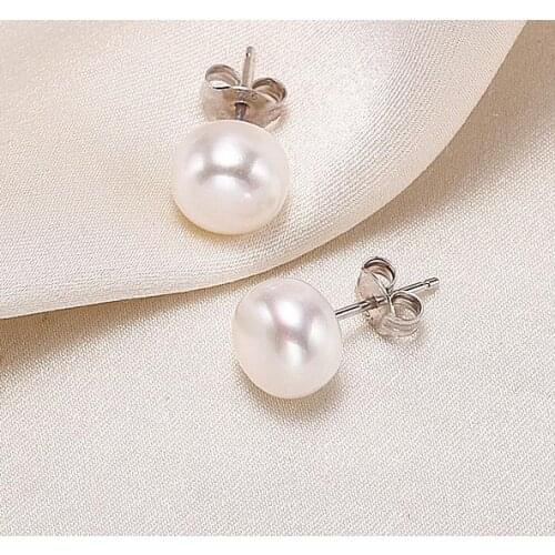 Unique Pearls Jewelry Real Pearl Earring AAA 8MM White Natural Freshwater S925 Sterling Silvers Stud Earring Perfect Woman Gift