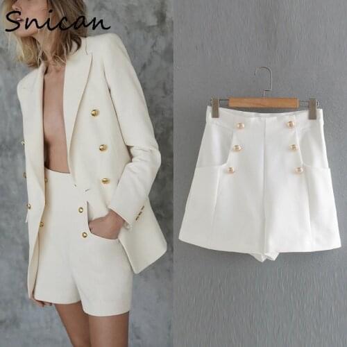White office ladies formal suit shorts high waist button up zipper fly female short pants vintage za 2020 women pantalon mujer