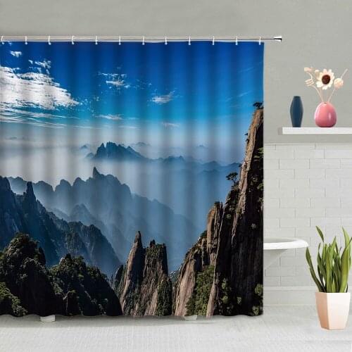 Natural Scenery Shower Curtains Mountain Forest Lake Flower Bathroom Decoration Bath Curtain Washable With Hooks Set Home Screen