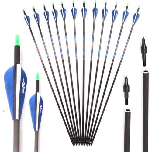 6/12pc 30 inches Pure Carbon Arrow Spine 500 ID 6.2 mm With 3 inch Vantec Feather +-0.003 Straightness Blue White