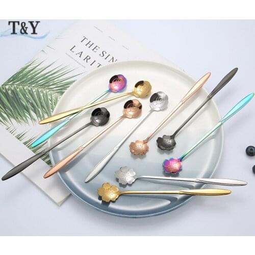 T&Y 1pc 17.7cm/7inch 304 Stainless Steel Tableware Creative Sakura Cherry Blossom Rose Coffee Spoons, Stirring Sugar Teaspoon