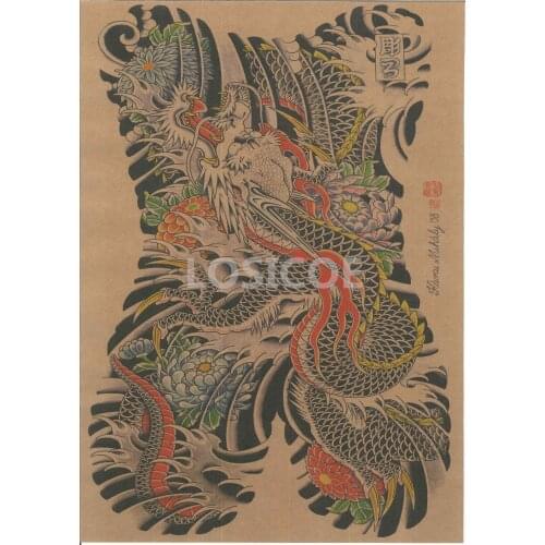 Dragon Japan Ukiyo Tattoo Print Painting Vintage Kraft Paper Poster Wall Art Flip Chart Stickers Home Decoration