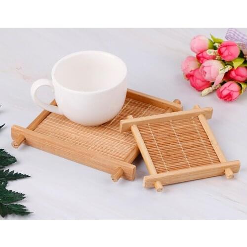 Heat Insulation Saucer Bamboo Tea Cup Mat Trays Coaster Kitchen Accessories Placemat Cup Holder Dish Pot Pads 7x7cm/12x12cm