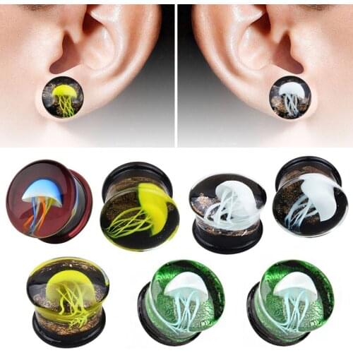 TJP 6PCS/Lot Fashion Marine Jellyfish Glass Ear Plug Gauges Earring ear Expander Flesh Tunnel Stretcher Body Piercing Jewelry