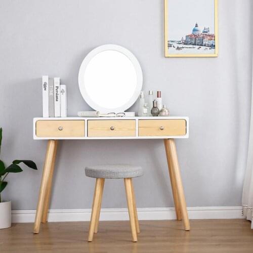 Modern Mirrored Dressing Table 3 Drawers Bedroom Furniture Nordic Ins Wind Small Storage Table Wooden Makeup Tables HWC