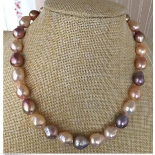 Gorgeous south sea baroque gold pink lavender pearl necklace18inch 14k free shipping