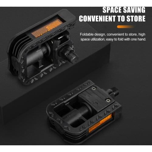 1 Pair Bike Pedals Folding Plastic Anti-Slip Bike Accessories Space Saving Sturdy and Durable Reflect Light Carbon Steel Shaft