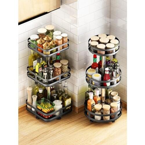 Rotatable kitchen condiment shelf, table top corner, condiment shelf, multifunctional round storage shelf