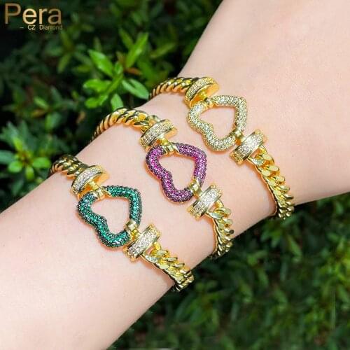 Pera Wonderful Engagement Party Jewelry Red Green Cubic Zirconia African Gold Romantic Love Heart Charm Bracelets for Women B213