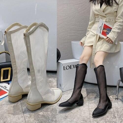 2021 New Fashion Women Ankle Boots Sexy Pointed Toe Mesh Yarn Fang Heel Sandals Catwalk High Heels Gladiator Sandals Hot Sell