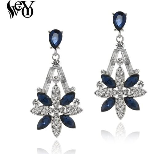 VEYO Flower Crystal Rhinestone Drop Earrings Trendy Dangle Earrings for Women Fashion Jewelry New Gift