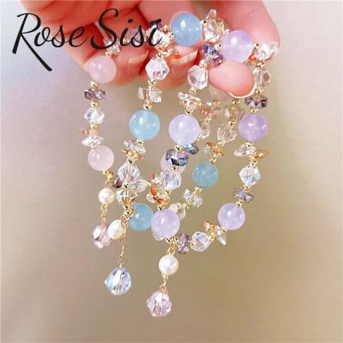 Rose sisi Fresh and sweet luxury crystal bracelet female natural stone beaded bracelet for women freshwater pearl elastic